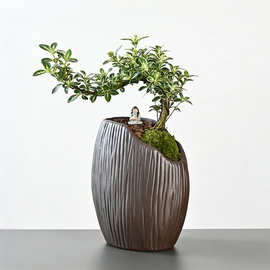 创意窑变竖纹陶瓷花盆厂家批发 六月雪盆景绿植造景专用花盆