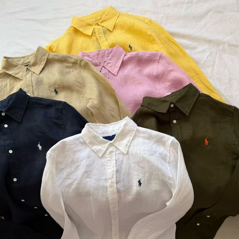 High-End Version Cross-Border Rl Ralph Lauren 100% Pure Linen Shirt with Pony Logo Embroidery, Old Money Style Long-Sleeve Sun Protection Shirt High-End Version Cross-Border Rl Ralph Lauren 100% Pure Linen Shirt with Pony Logo Embroidery, Old Money Style Long-Sleeve Sun Protection Shirt