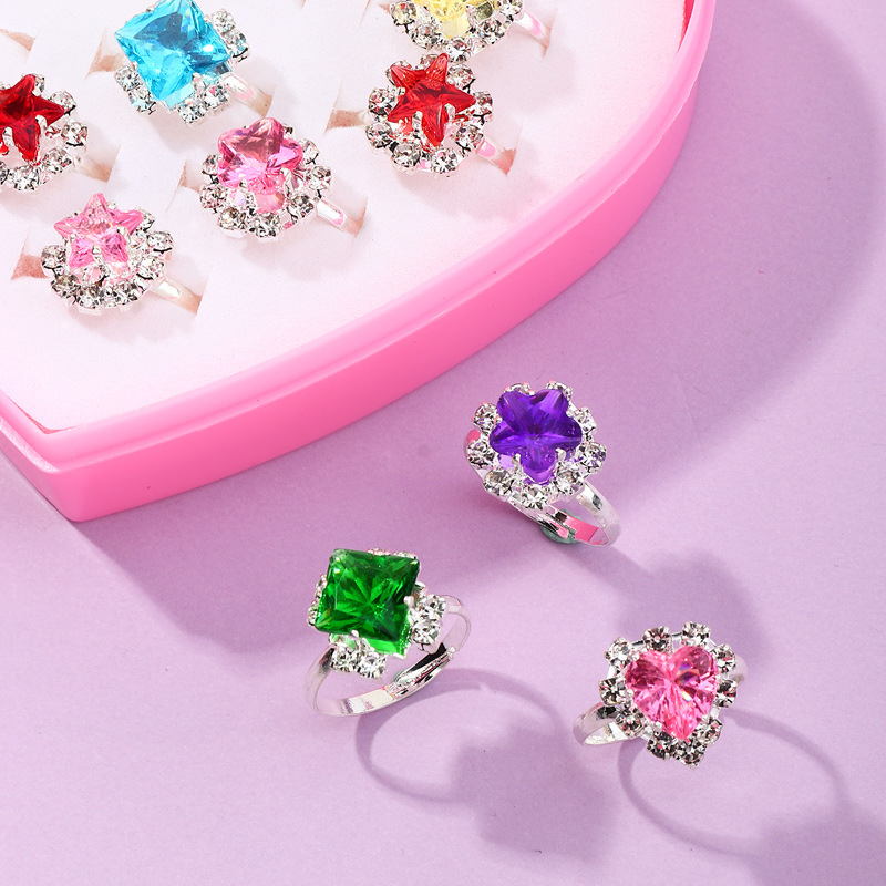 fashion exquisite star geometric fruit color inlaid diamond alloy ring