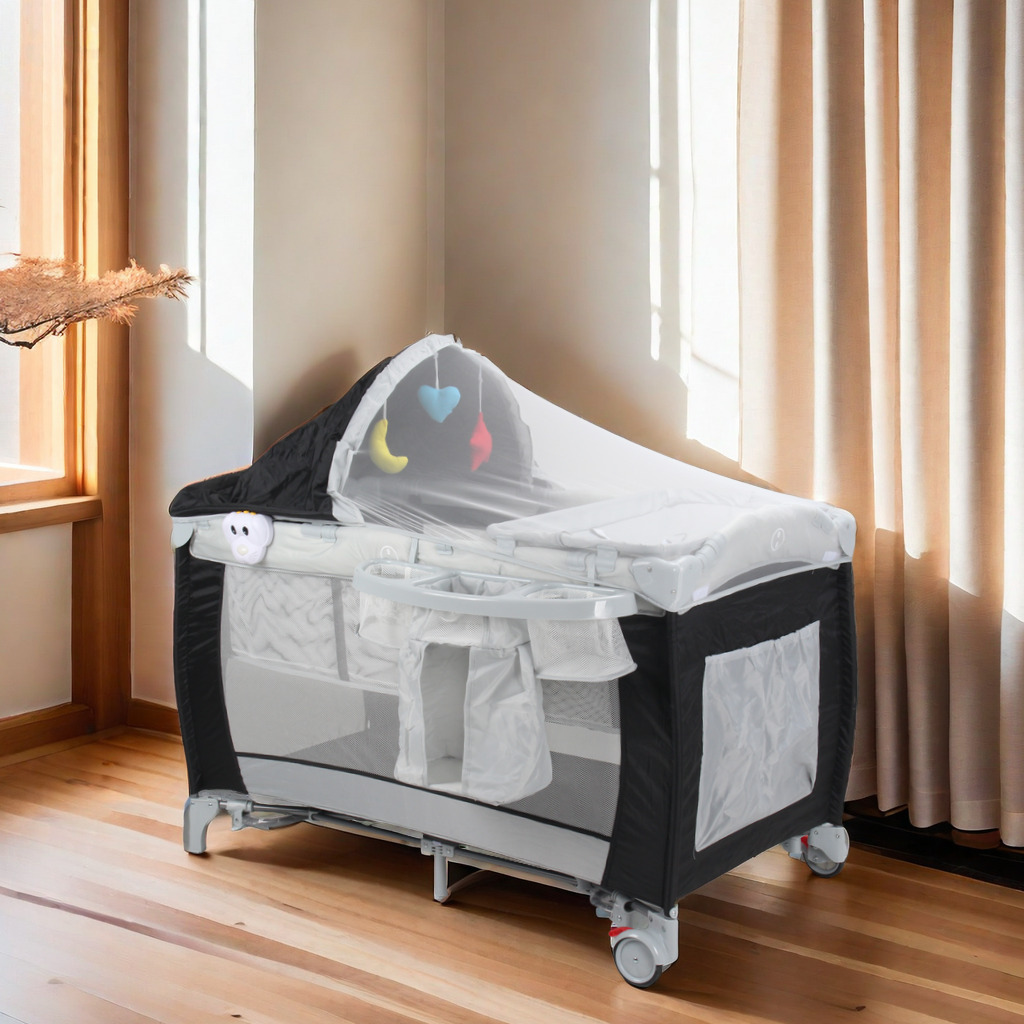 Cama de bebé mayorista transfronteriza con mosquiteros cama plegable multifuncional cama de juego móvil con pañales mesa cama de bebé