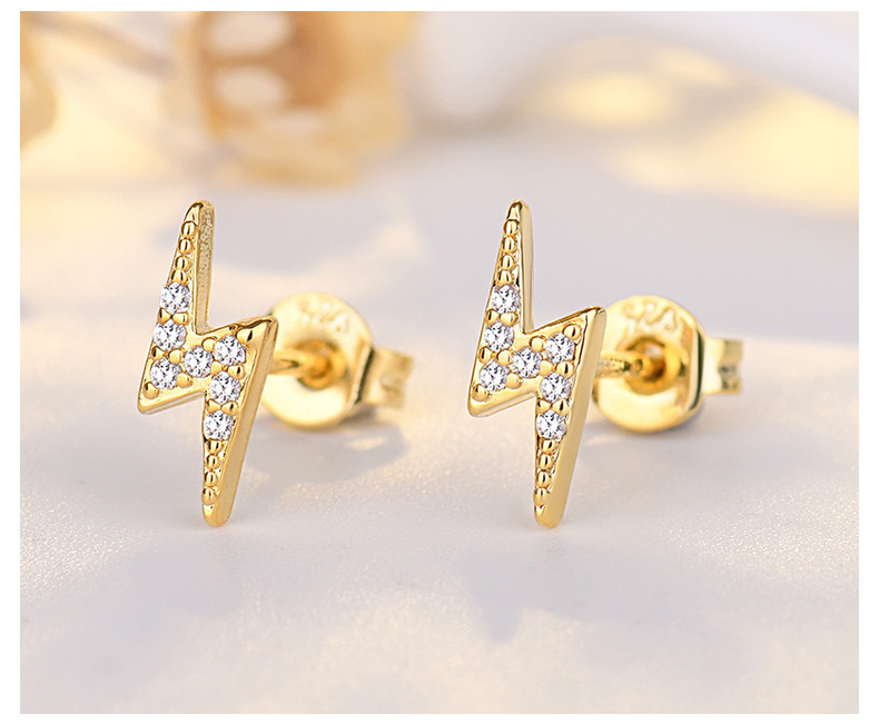 Qiaolan Xuan Japanese Korean Edition New Anti Allergy S Needle Lightning for Women's Feeling Small and Popular Silver_voghion.com