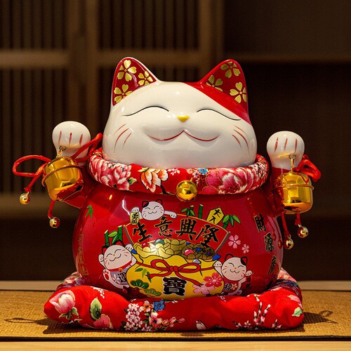 Factory direct sales 10-inch lucky cat shop decoration opening gift living room lucky cat ceramic piggy bank large size