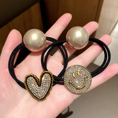 2023高端頭飾珍珠發圈半扎馬尾滿鑽發繩女氣質發圈丸子頭韓國髮飾