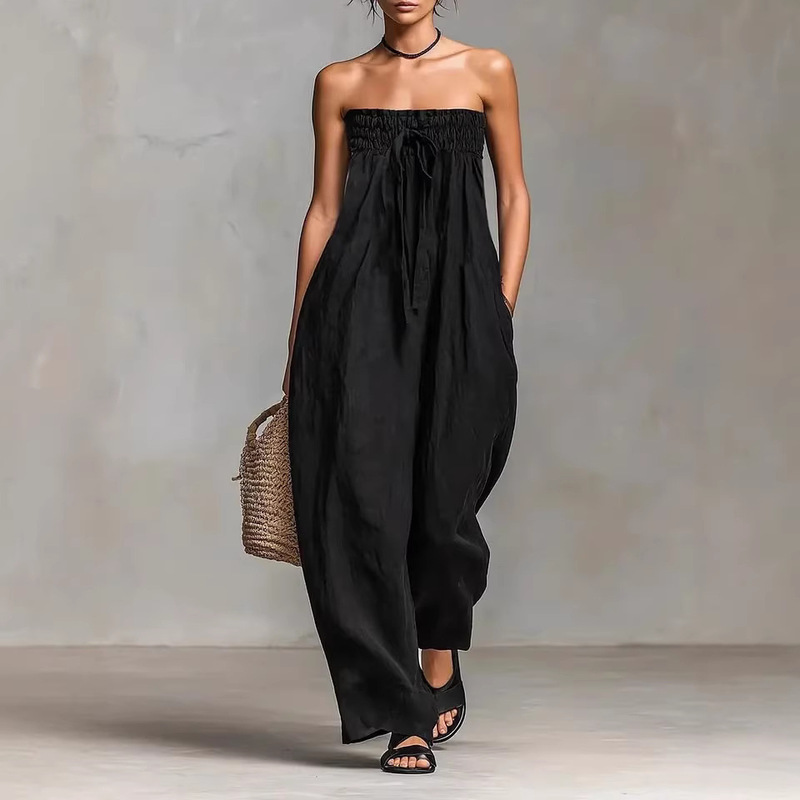 2026 Trendy Wide-Leg Pants Elegant Cross-Border Fashion European and American New Arrivals Off-Shoulder Dress Independent Site Spaghetti Strap Women's Jumpsuit 2026 Trendy Wide-Leg Pants Elegant Cross-Border Fashion European and American New Arrivals Off-Shoulder Dress Independent Site Spaghetti Strap Women's Jumpsuit