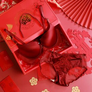 Benmingnian suit Red Underwear Women Gather Small Chest Large Bra No Steel Ring Upper Collocable Para Breast Anti-sagging