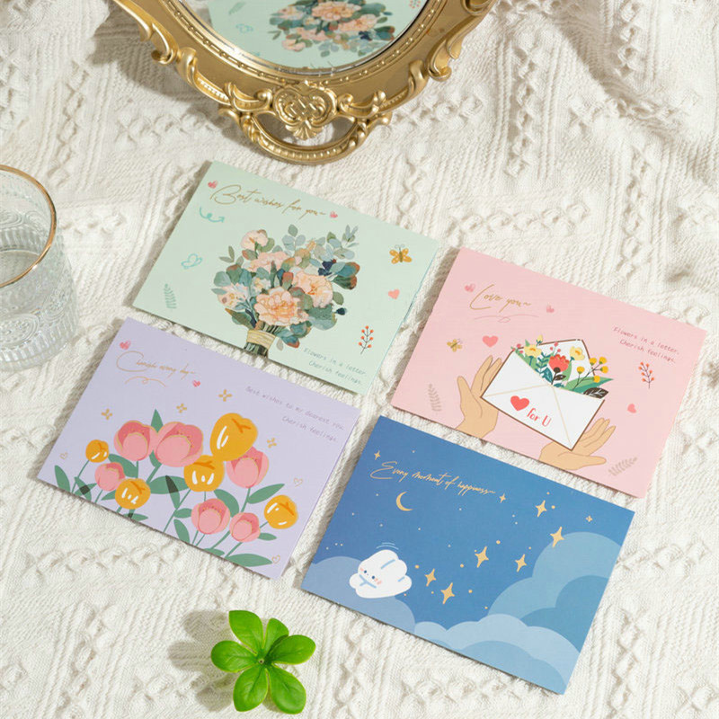 520 Día de San Valentín, bronceado fresco, ramo plegable, tarjeta de felicitación de dibujos animados, floristería, tarjeta de mensaje de bendición, lote minorista