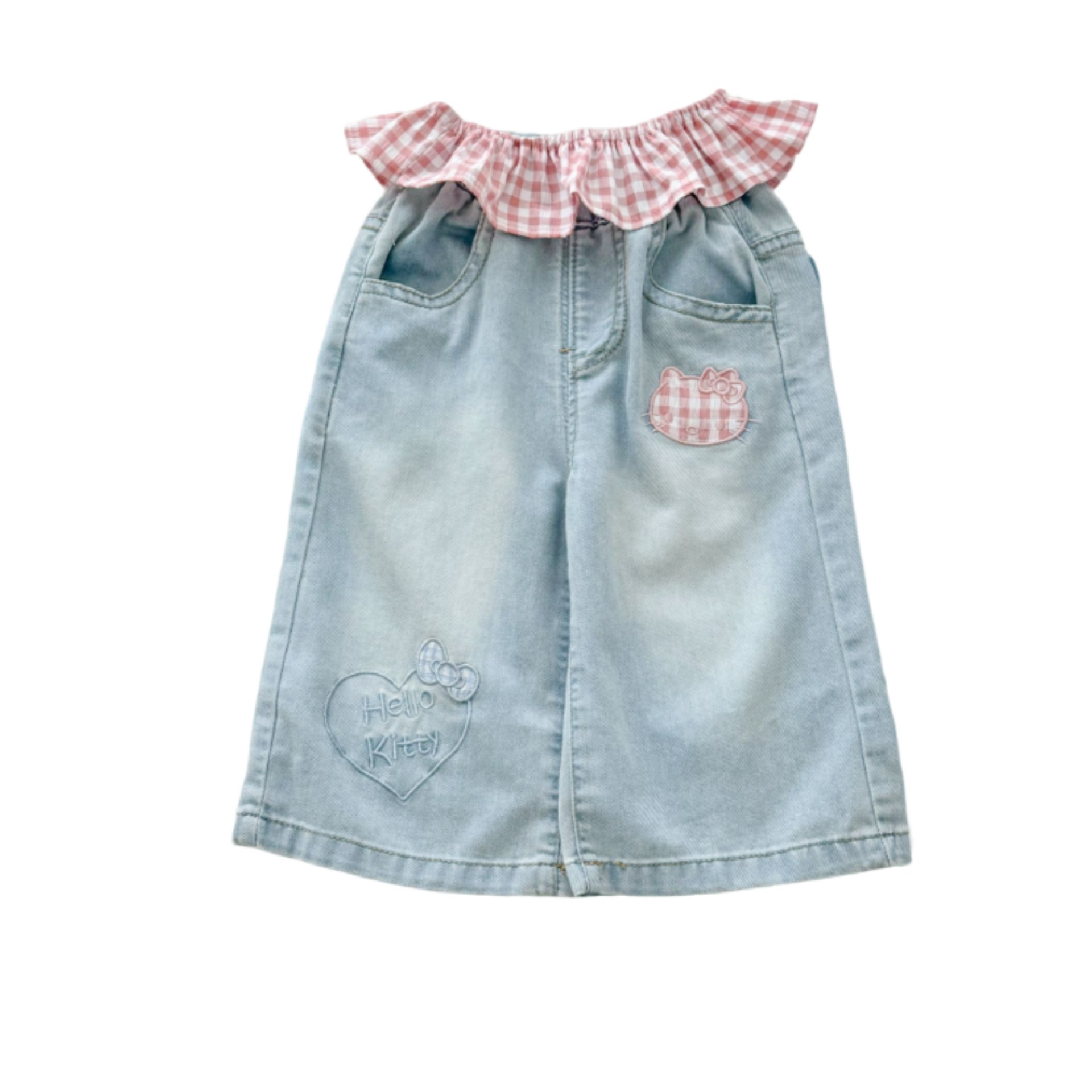 Pantalones vaqueros de encaje de siete niñas de limón salado nuevos pantalones casuales de estilo occidental para bebés pantalones rectos de nueve puntos para niños verano