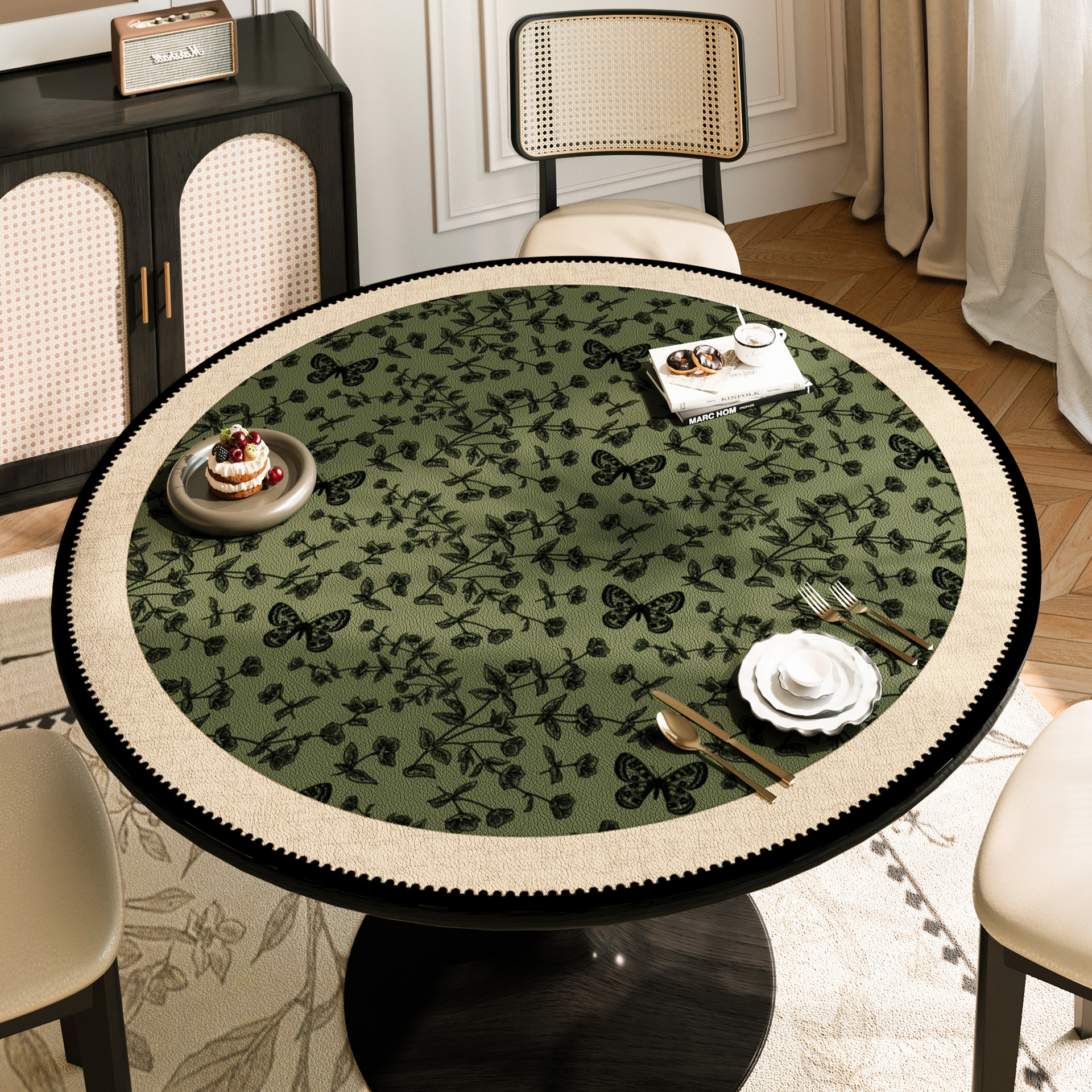 2025 nuevo estilo chino mesa redonda impermeable a prueba de agua a prueba de aceite sin lavado almohadilla de mesa redonda de cuero almohadilla de protección de mesa redonda