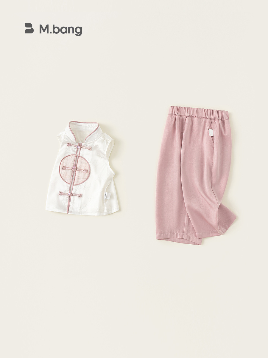 Youbao ropa para niños traje de verano para niñas nuevo estilo chino sin mangas top femenino pantalones casuales de color sólido traje de dos piezas