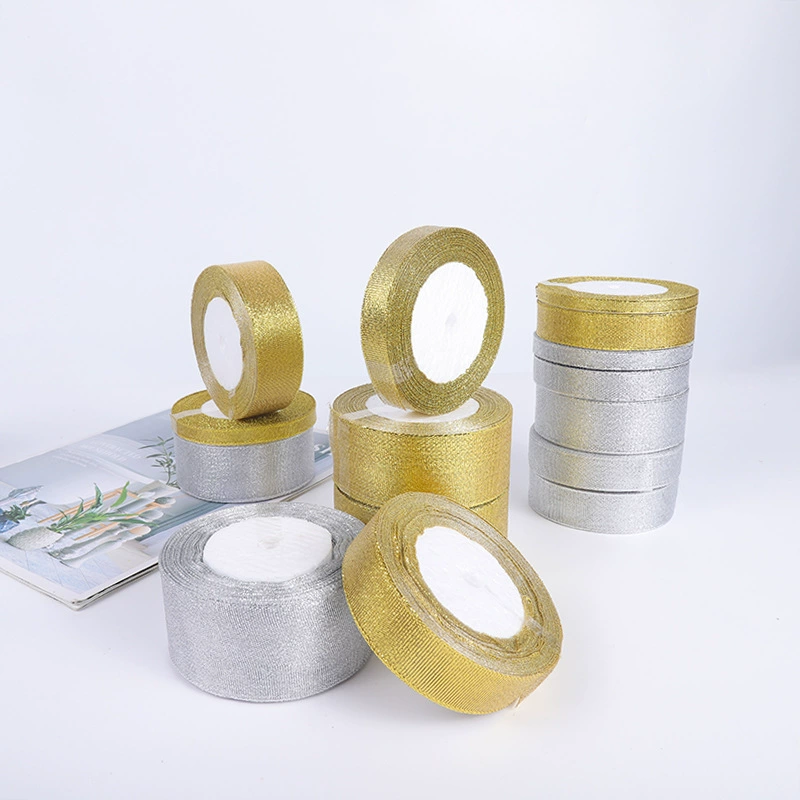Фабрика в наличии оптом 0,6-5 см Золотая Серебряная лента подарочная упаковка цветы в комплекте с блестками с серебряным луковым поясом