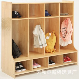 Kindergarten storage furniture cabinet coat hat shoes storage cabinet living goods storage cabinet Montessori solid wood living cabinet