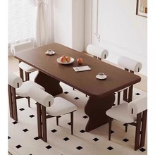 中古风小户型餐桌法式复古实木餐桌椅组合家用奶油风长方形饭桌