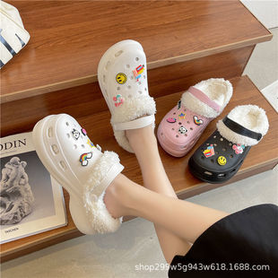 New cartoon cute warm cotton slippers non-slip autumn and winter hole cotton shoes women's thick sole outdoor wear home indoor wholesale