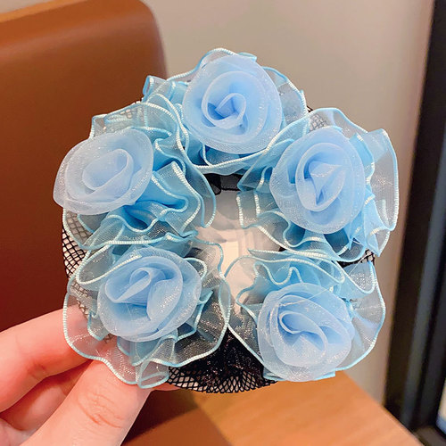 Children's cute pearl flower head flower hair net girl's dance exam special ball head hair iron hair band net pocket