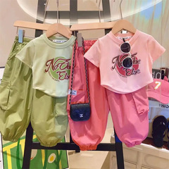 2024 New Girls' Summer Outfit Set Trendy Children's Work Pants Korean Style Baby Girls Summer Stylish Two-Piece Set Fashion