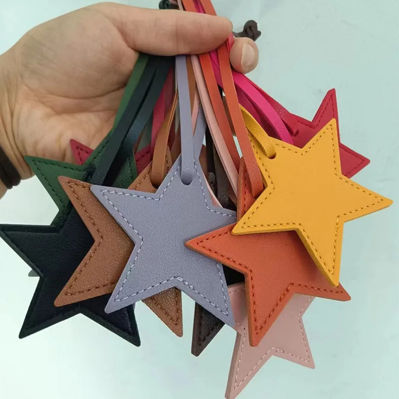 in stock Leather Five-pointed Star Keychain Pendant Car Key Star Decoration Hanging Bag Accessories Accessories
