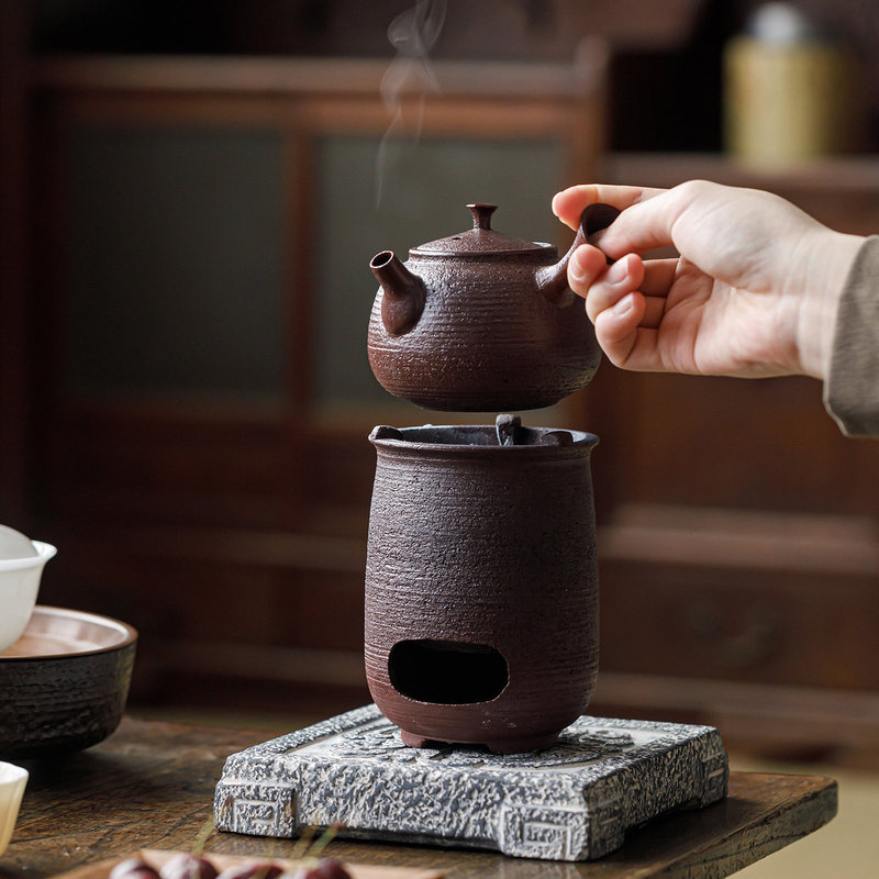 Hao Lan Rustic Ceramic Charcoal Stove Autumn-Style Side-Handle Teapot Tea Brewing Set Outdoor Camping Tea Brewing Stove Charcoal Stove Tea Warmer Stove