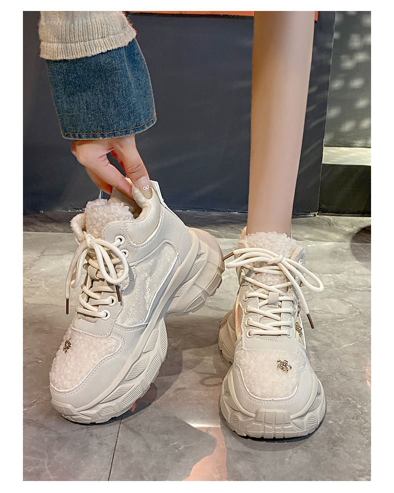 Helle Diamant-High-Tops mit Plüschisolierung Winter 2024, modische und vielseitige Casual Sports Dad Schuhe für_voghion.com