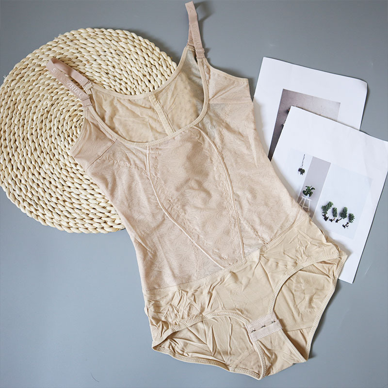 三角塑身连体衣排扣吊带薄款提花收腹塑身托胸提臀束腰