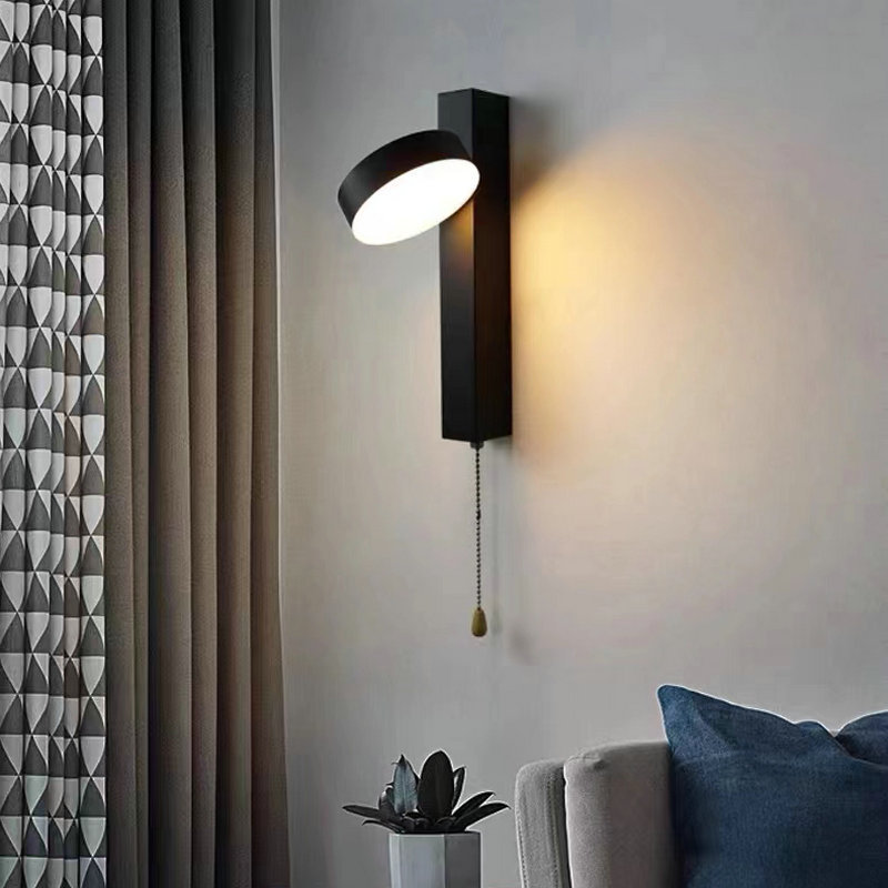 Modern Simple Indoor Wood Grain Color Wall Lamp with Switch Bedside Reading Lamp Study Living Room Tv Wall Aisle Lamp