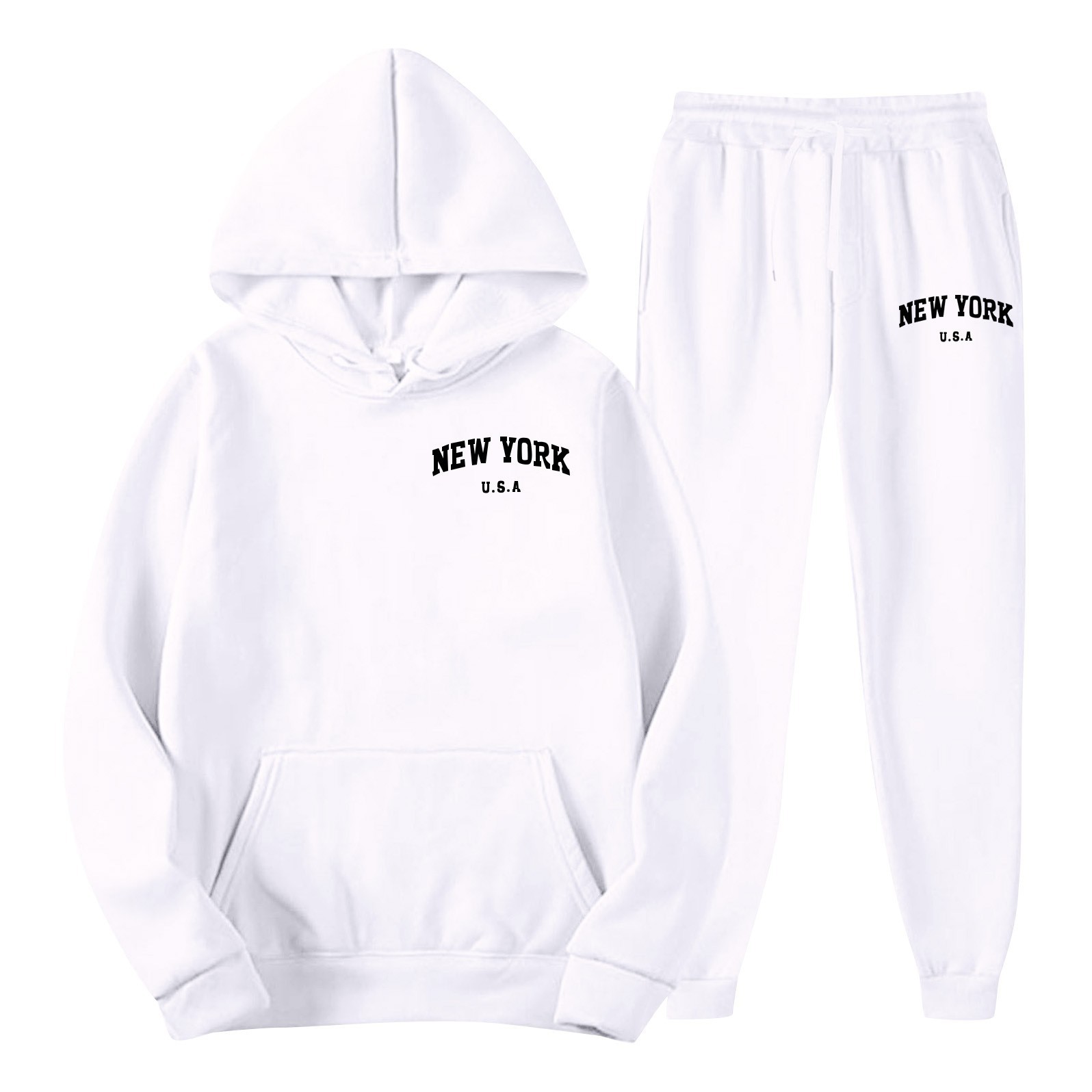 Cross-Border Autumn and Winter New Hooded Sweatshirt Suit for Men Solid Color Letter Print Casual Sports Couple Wear Plus Velvet and Thickening