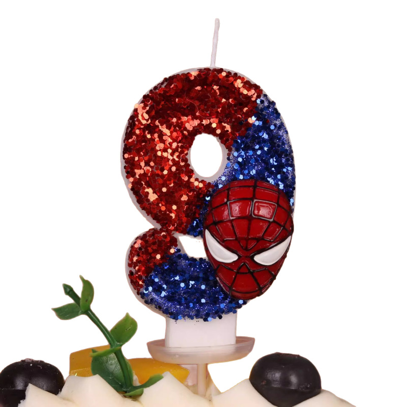 クールなスパイダーマンのテーマのグリッターデジタル誕生日キャンドル子供の最初の誕生日パーティーケーキデコレーション|undefined