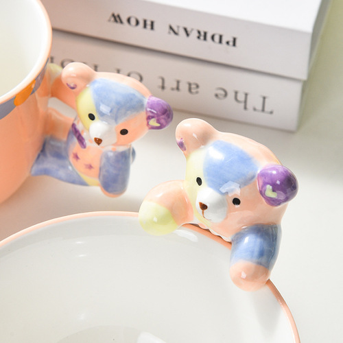 Cute cup female ceramic mug with bear handle breakfast cup bowl coffee high-looking couple drinking cup