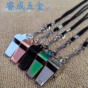 in stock stainless steel hanging plating electrophoresis whistle fan game cheer whistle outdoor field emergency whistle with lanyard