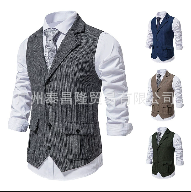 Европейская и американская трансграничная внешняя торговля, популярная осенне-зимняя мода, мужской повседневный жилет, жилет без рукавов, однобортный костюмный воротник, мужская одежда