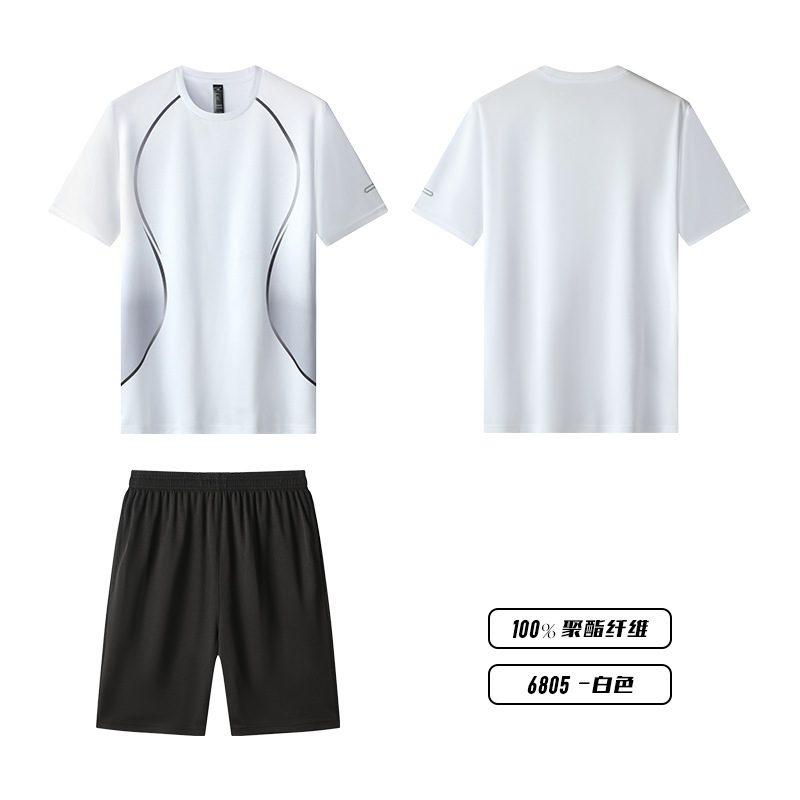 速乾性 Tシャツメンズスポーツスーツルーズアイスシルクランニングスーツカップル夏のアウトドアフィットネススーツ半袖スーツ|undefined