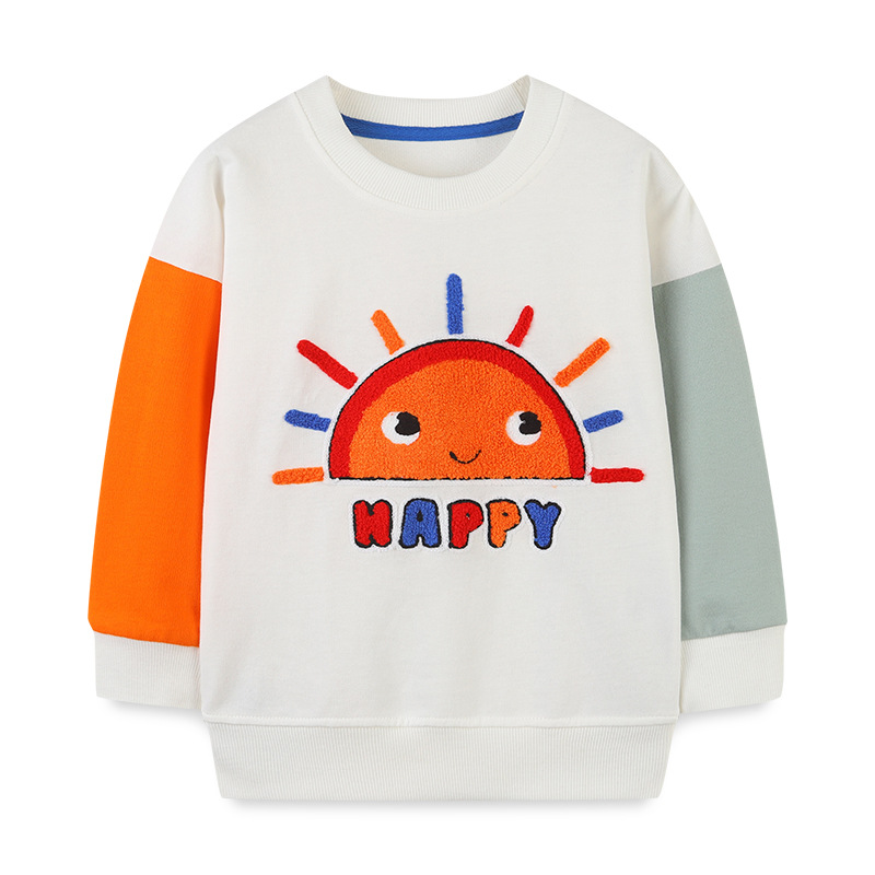 Primavera y otoño nueva ropa para niños sudaderas estilo europeo y americano dibujos animados para niños cuello redondo camisas de fondo moda empalme manga sudaderas para niños