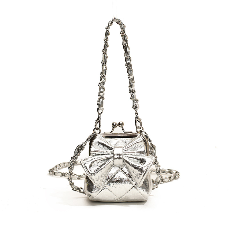 Bolsos de hombro de princesa de estilo estilo diamante sólido arco bolso de hombro para niños nueva cadena bolso de abrazadera para niños