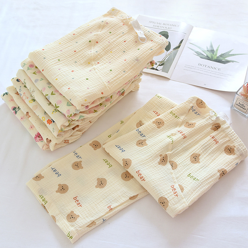 Pure Cotton Adjustable Maternity Pants for Spring and Autumn, Postpartum Belly Support Long Pants, Thin Gauze Home Sleep Pants, Can Be Worn Outside, Loose Fit
