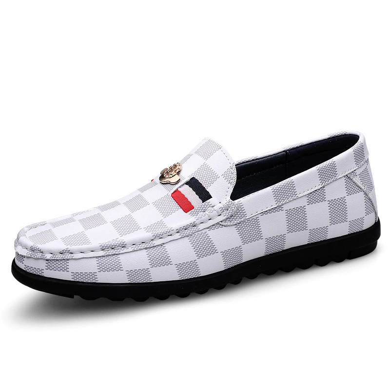 9018 мужские кожаные лоферы, туфли-слипоны, плоские удобные повседневные туфли в клетку из коровьей кожи для весны и лета