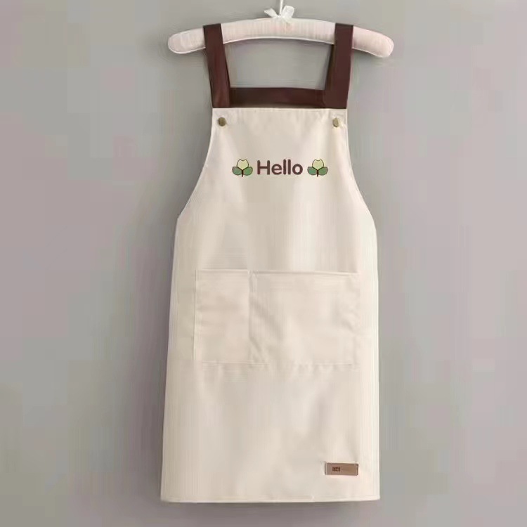 2022 Apron Household Kitchen Waterproof Oil-Proof Work Clothes Printed Logo Printing Female Summer Thin Dining Apron