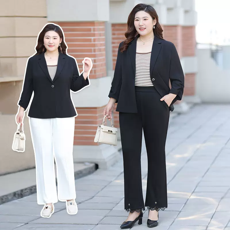 大码休闲小西装女2025秋季新款通勤搭配九分袖轻职业装外套女胖mm