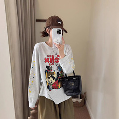 韩代趣味卡通星星印花袖减龄圆领T恤女秋季新款宽松百搭休闲长袖
