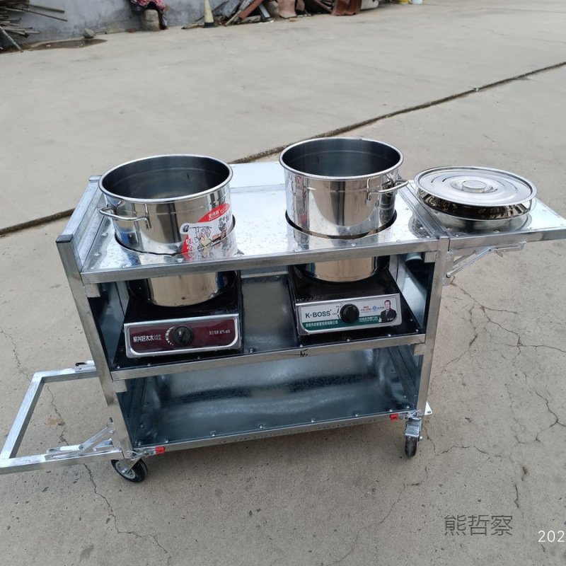 多功能金属承重便携新款可移动带轮室外商用煮汤卤味可折叠摆摊车