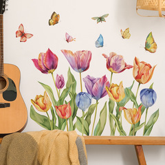 新款MG-C012彩色鬱金香蝴蝶臥室客廳美化裝飾牆貼紙自粘外貿批發