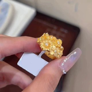 繁花锦簇~拉丝金色繁花戒指女轻奢高级感食指戒设计感小众