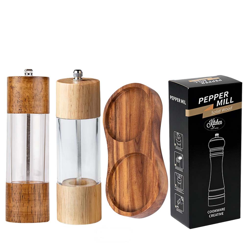 Molino de pimienta de madera núcleo cerámico manual acrílico polvo de pimienta sal marina molino multipropósito herramientas de cocina multipropósito para el hogar