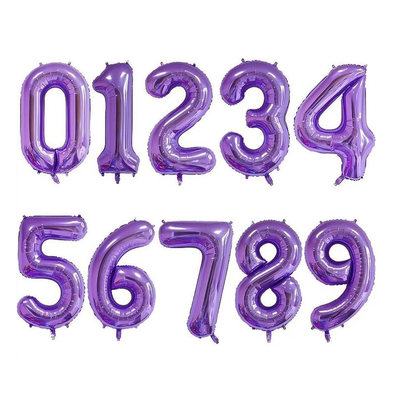 New Cross-border 32-inch Purple Digital 0-9 Aluminum Balloon Birthday Party Room Decoration Balloon