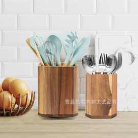 木制餐具收纳盒底部可旋转厨房台面勺铲支架筷子笼笔筒整理盒