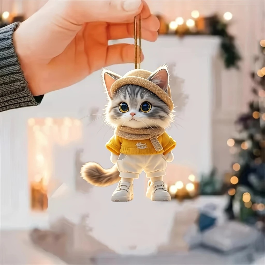 Nuevos productos transfronterizos Navidad creativo Acrílico plano gatito colgante de coche colgante de mochila