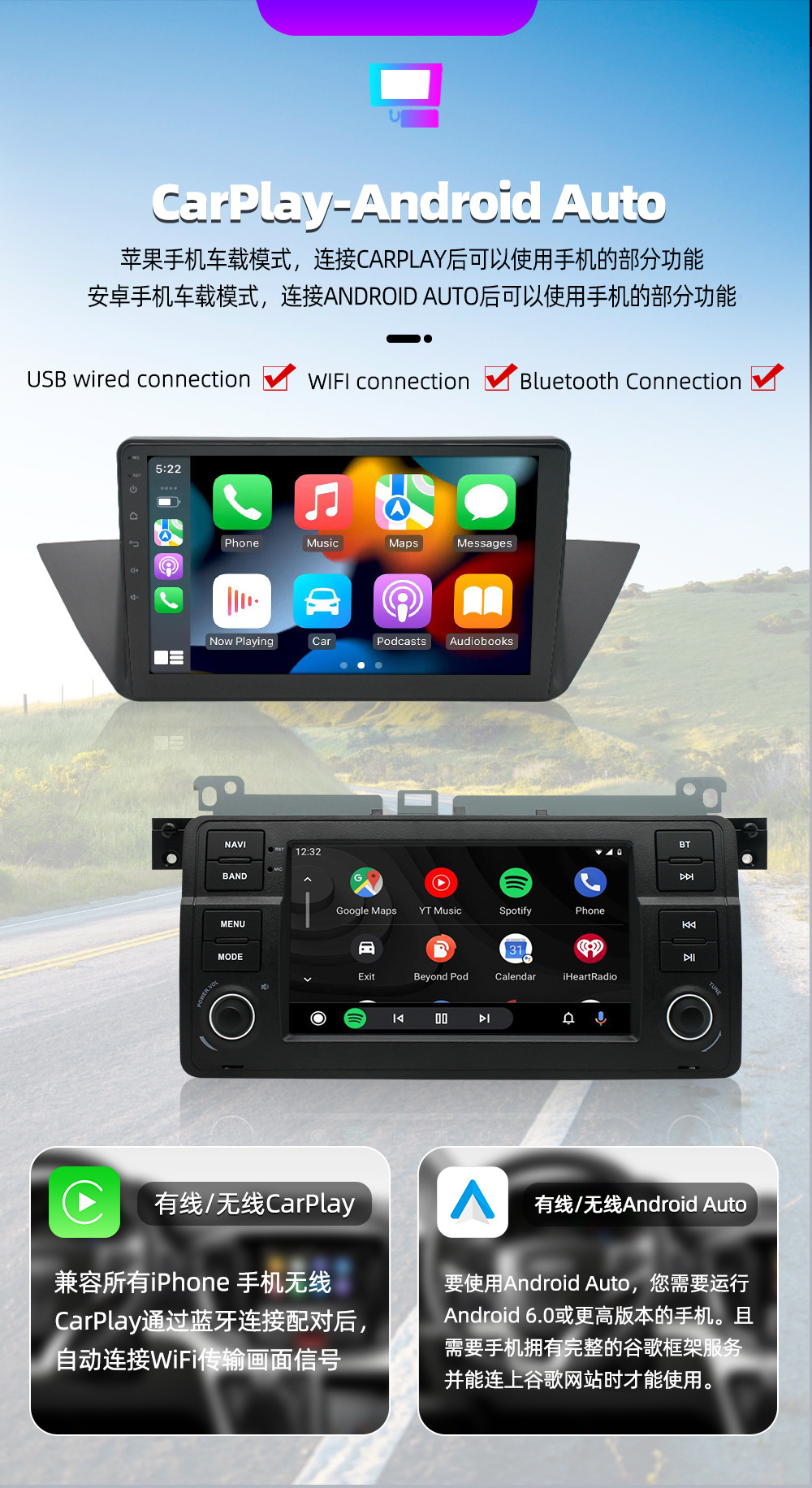 Suitable for BMW mini car navigation system, X1 Bluetooth player, Mercedes central control screen, car navigation all-in-one device