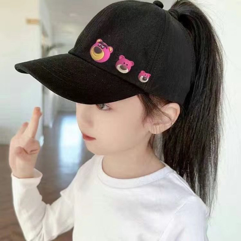 Sombrilla para el sol para niños coreanos, gorras de visera para niñas, tres osos de verano se pueden usar gorras de béisbol de cola de caballo image 3
