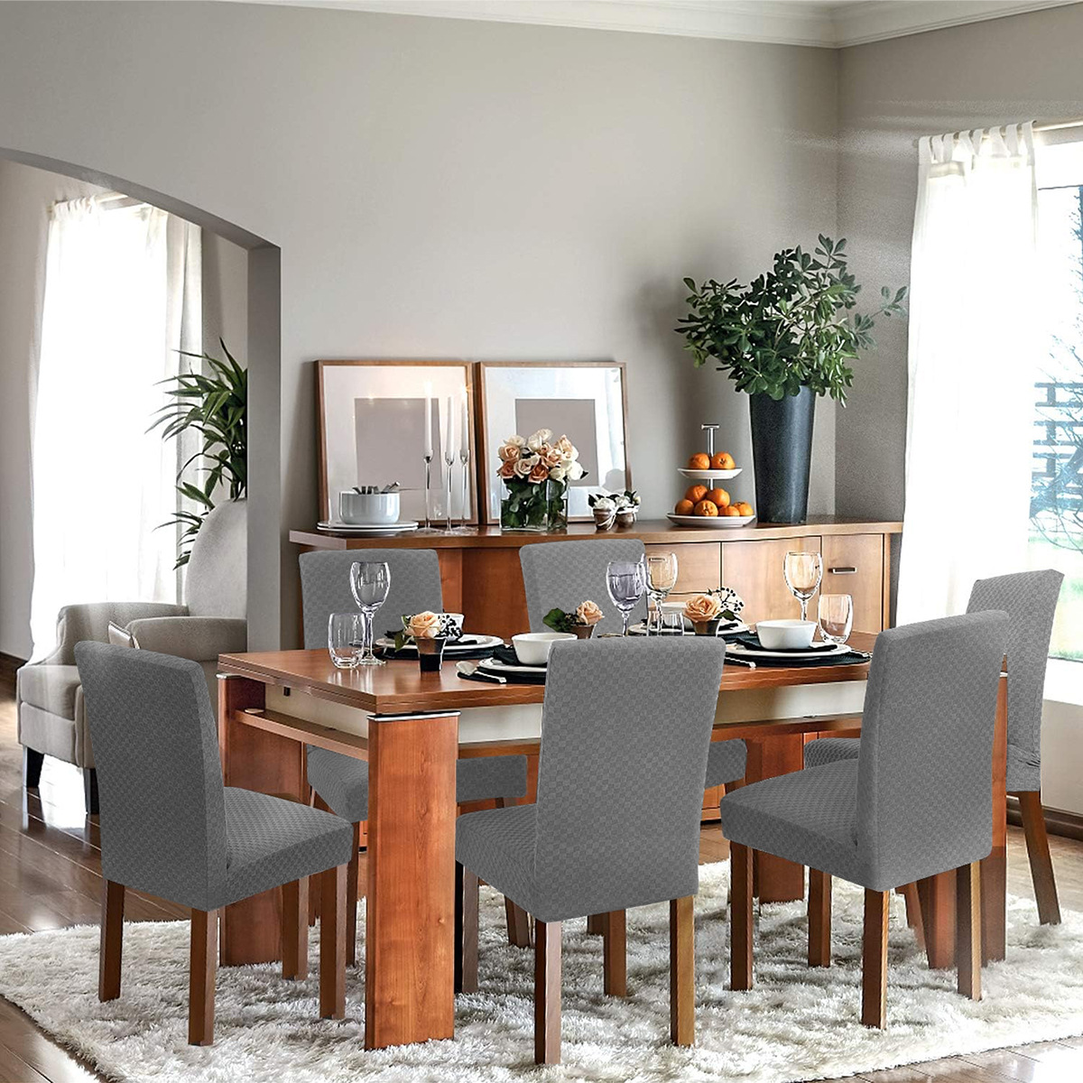 Transfronterizo sólido elástico Jacquard pequeño cuadrado cubierta de silla impermeable espaldas altas cubierta de silla de restaurante de hotel general todo incluido