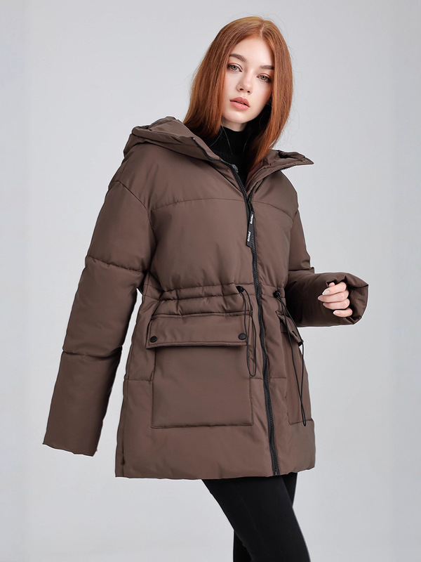 欧货中长款羽绒棉服女收腰工装2025冬季连帽新款时尚加厚棉袄外套|undefined