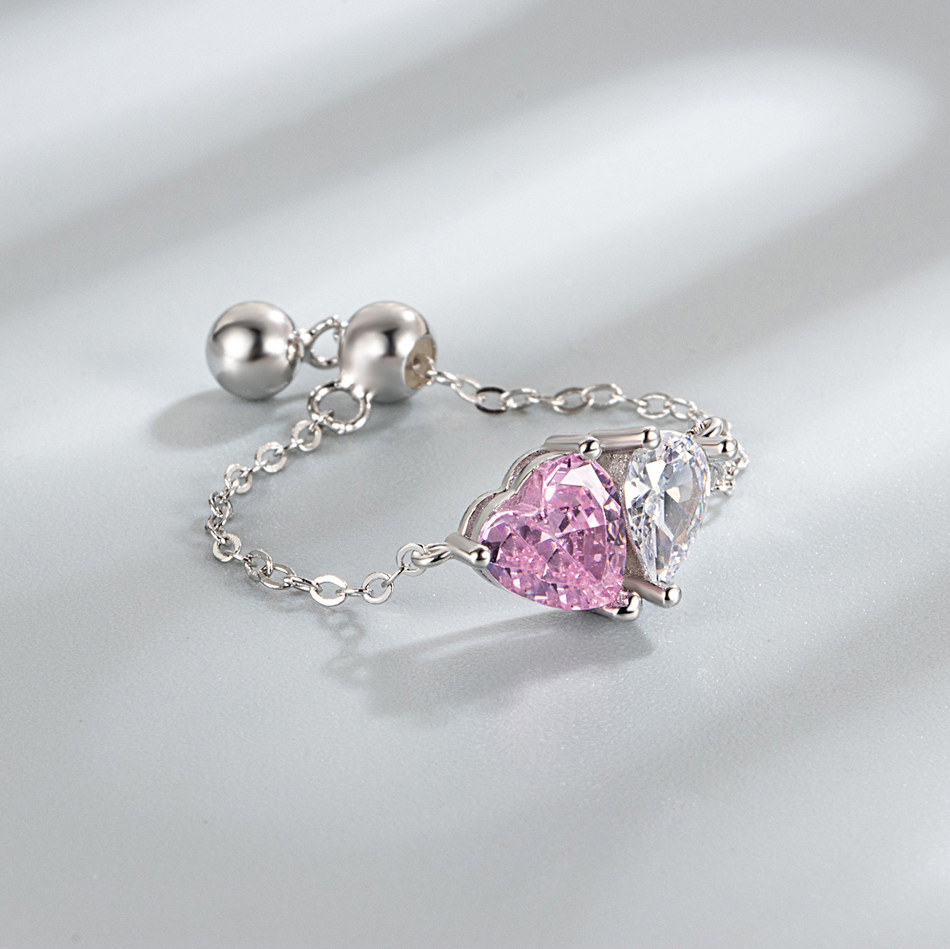 Adjustable Ring Size 925 Sterling Silver Zircon Heart Shape Rings 925 Sterling Silver Rings
