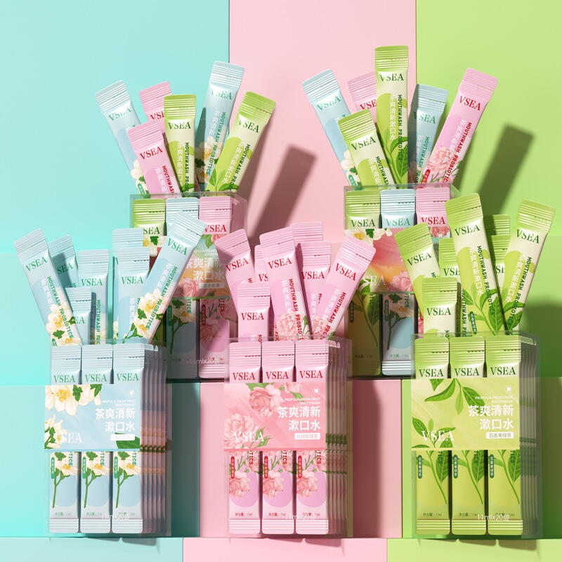 プロバイオティクス使い捨て携帯用うがい口の息がきれいで、水を混ぜて新しいお茶を飲みます。|undefined